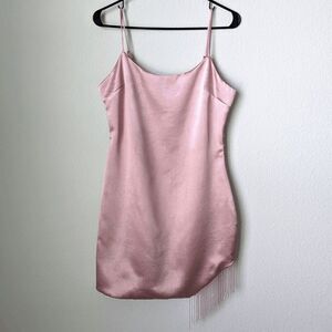 Women's City Studio Fringe-Hem Bodycon Mini 7/8 Pale Rose Pink Zip Barbie Party